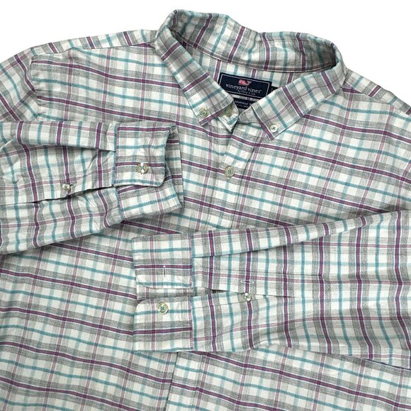 Vineyard Vines Men's Long Sleeve Button Front Shirt Size Large Plaid Slim Fit Mu - Picture 1 of 7